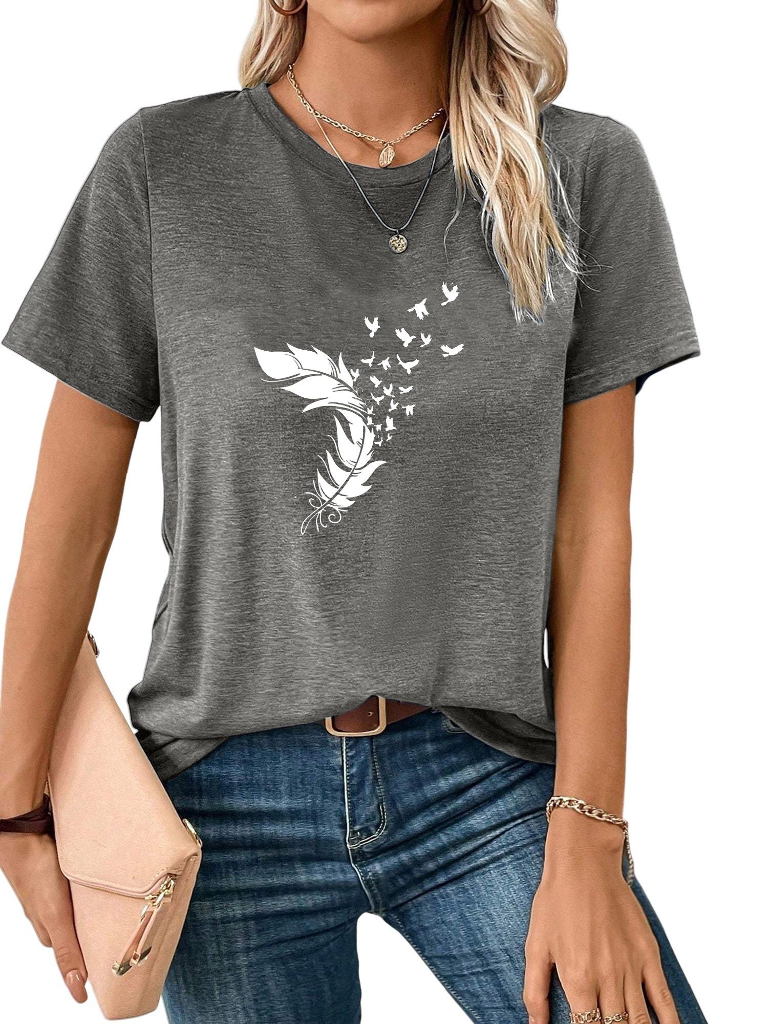 PYL Rundhalsshirt Damen bequemes Sommer Kurzarmbluse günstig online kaufen
