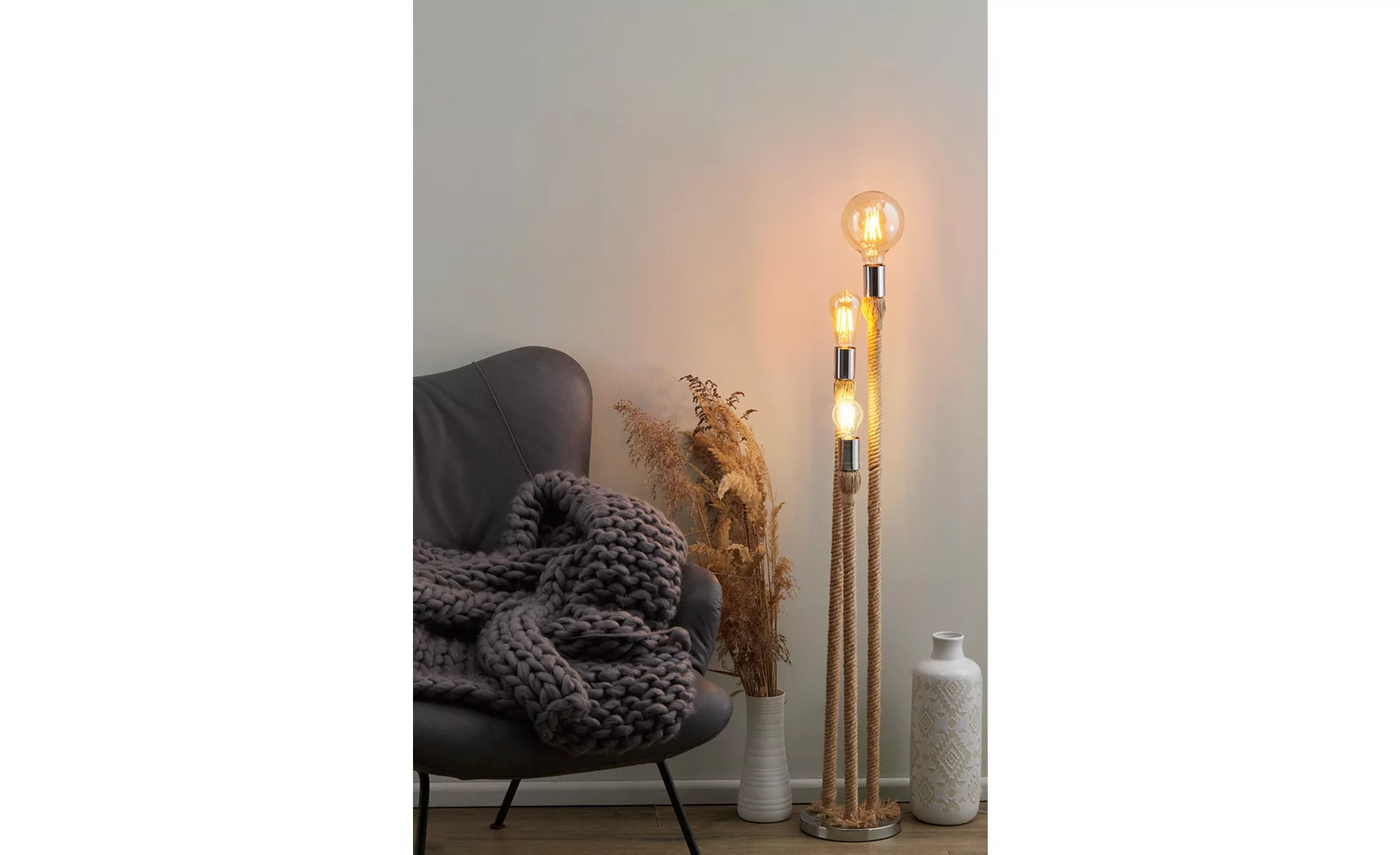 HOME STORY Stehleuchte, 3-flammig, Seiloptik - braun - 112 cm - Lampen & Le günstig online kaufen