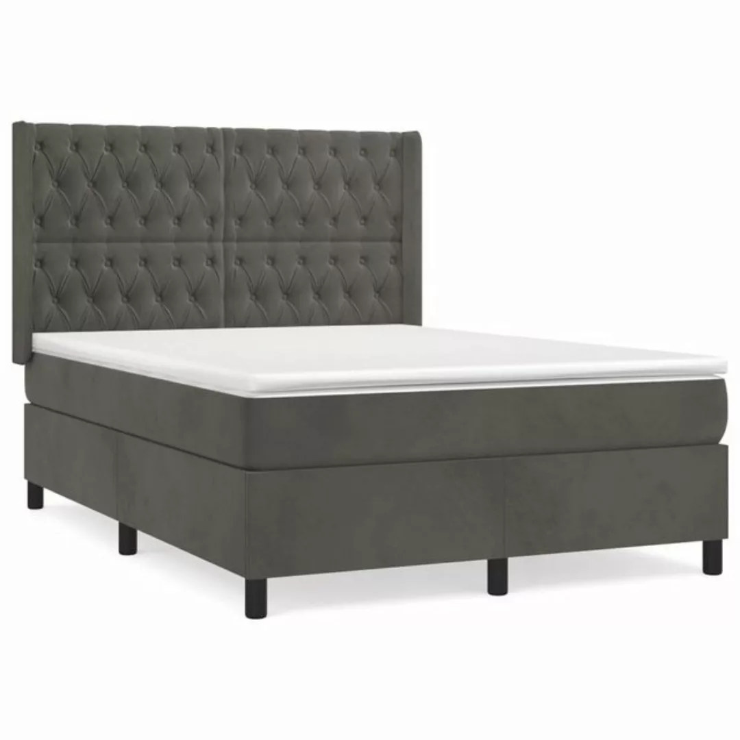 furnicato Bett Boxspringbett mit Matratze Dunkelgrau 140x190 cm Samt günstig online kaufen