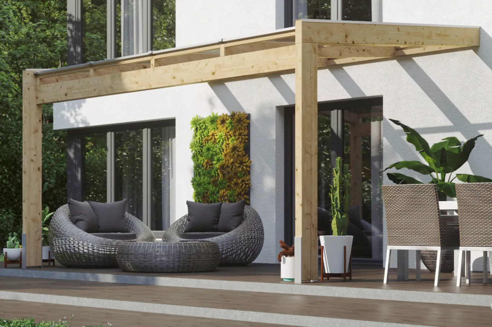 Skan Holz Terrassenüberdachung Novara 450 cm x 359 cm unbehandelt günstig online kaufen