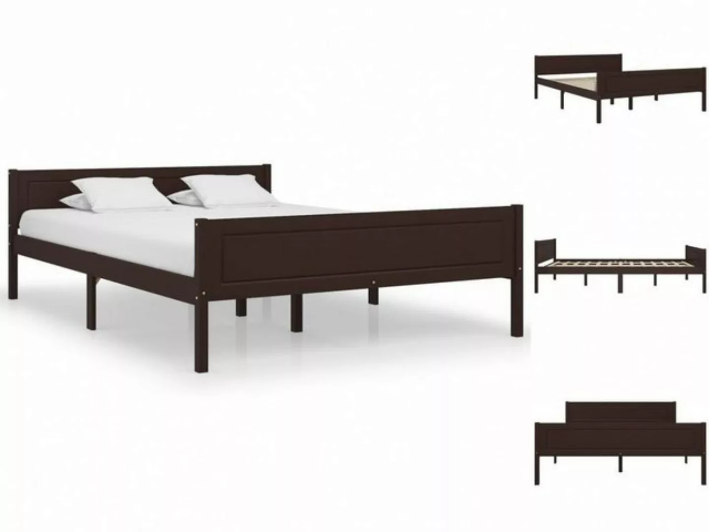 vidaXL Bettgestell Massivholzbett Kiefer Dunkelbraun 160x200 cm Doppelbett günstig online kaufen