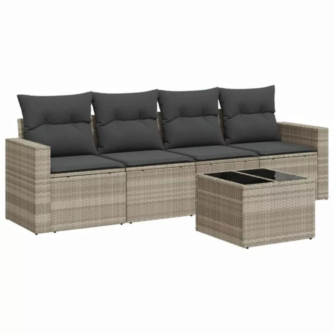 vidaXL Sofaelement 5-tlg. Garten-Sofagarnitur mit Kissen Hellgrau Poly Ratt günstig online kaufen