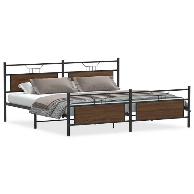 vidaXL Bett, Metallbett ohne Matratze Braun Eichen-Optik 193x203 cm günstig online kaufen