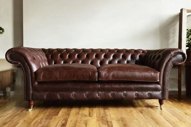 JVmoebel Chesterfield-Sofa Design Chesterfield Sofa3-Sitzer Leder Braun Pol günstig online kaufen