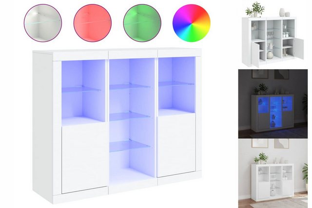 vidaXL Buffet Buffet Sideboards mit LED-Leuchten 3 Stk Weiß Spanplatte Glas günstig online kaufen
