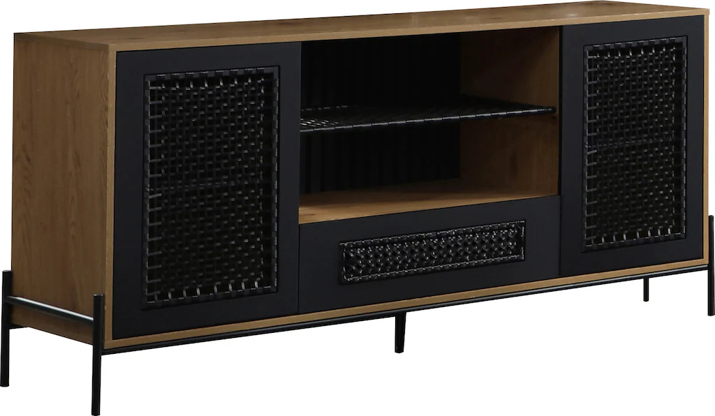 SalesFever Sideboard, Kommode mit mattschwarzem Einsatz aus Polyrattan günstig online kaufen