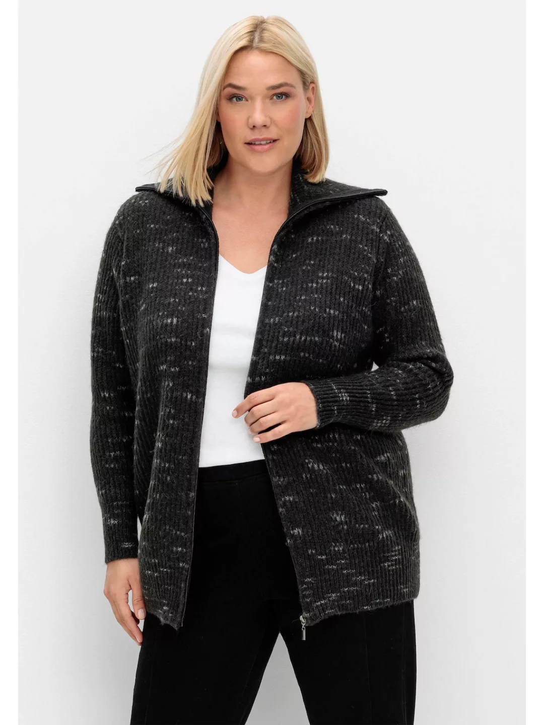 Sheego Strickjacke "Große Größen", mit Troyerkragen und Reißverschluss günstig online kaufen