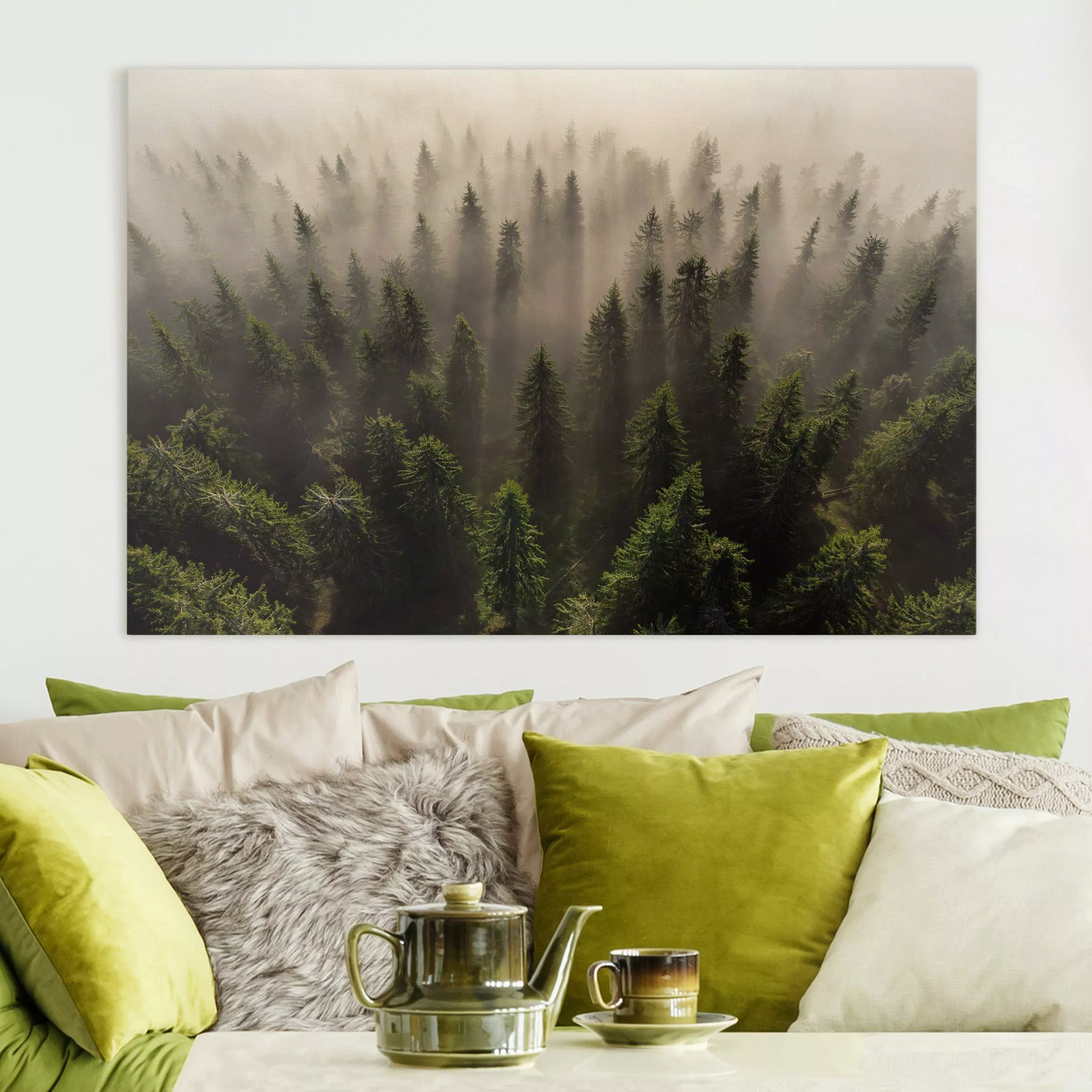 Leinwandbild Nebel im sonnigen Wald günstig online kaufen