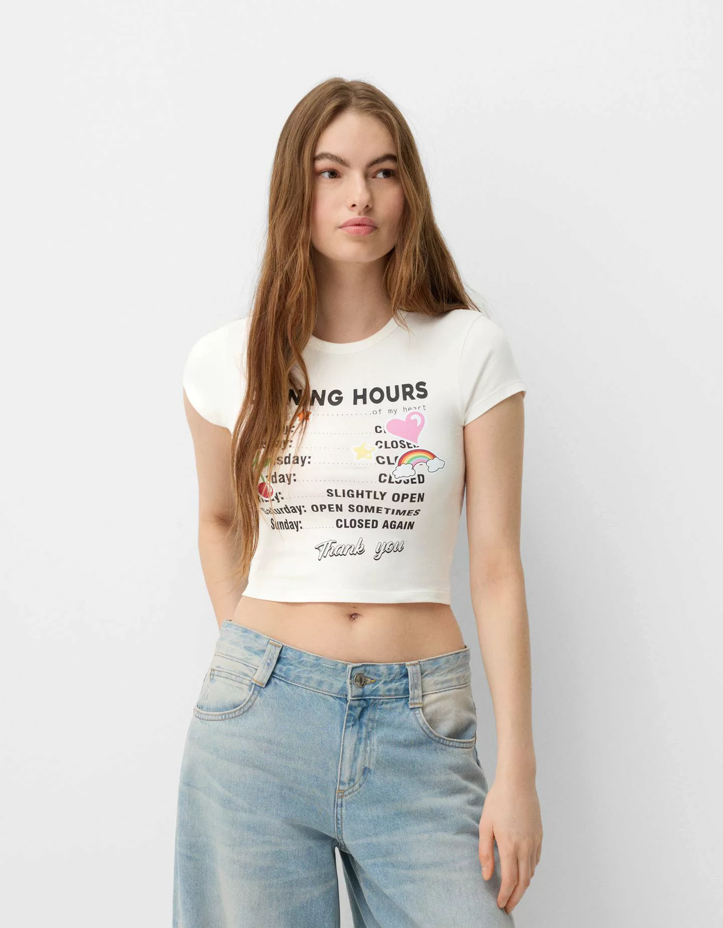 Bershka T-Shirt Mit Print Damen M Rohweiß günstig online kaufen