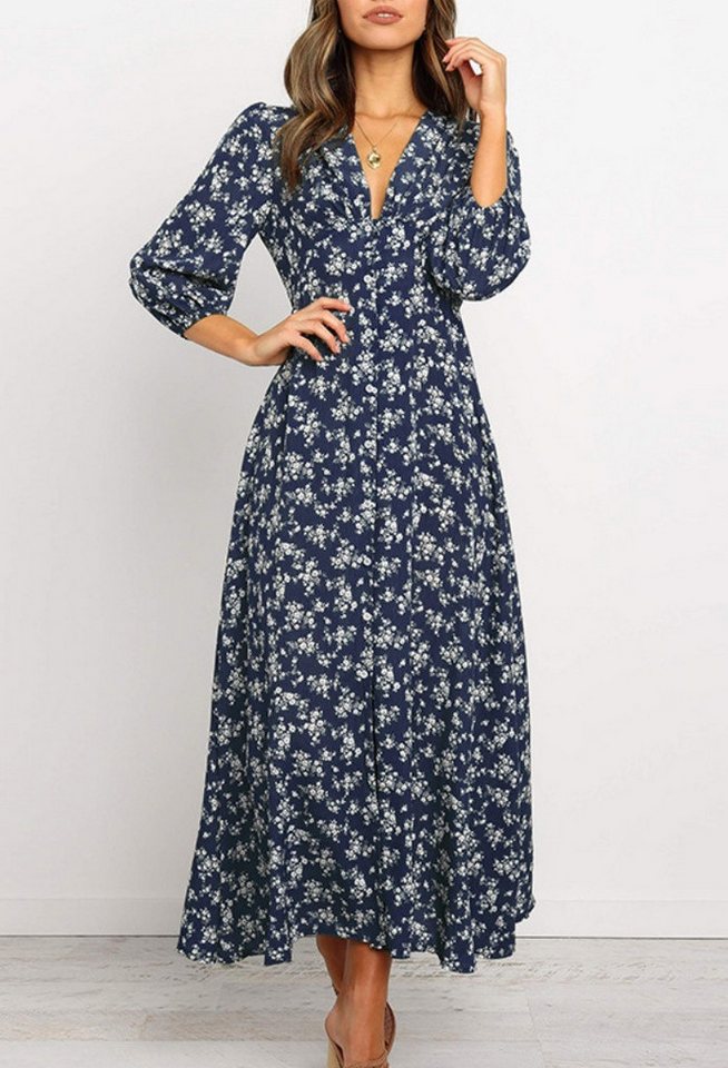 SEGUEN Sommerkleid Vintage Kleine Blume Laterne Langärmeliges Kleid (Temper günstig online kaufen
