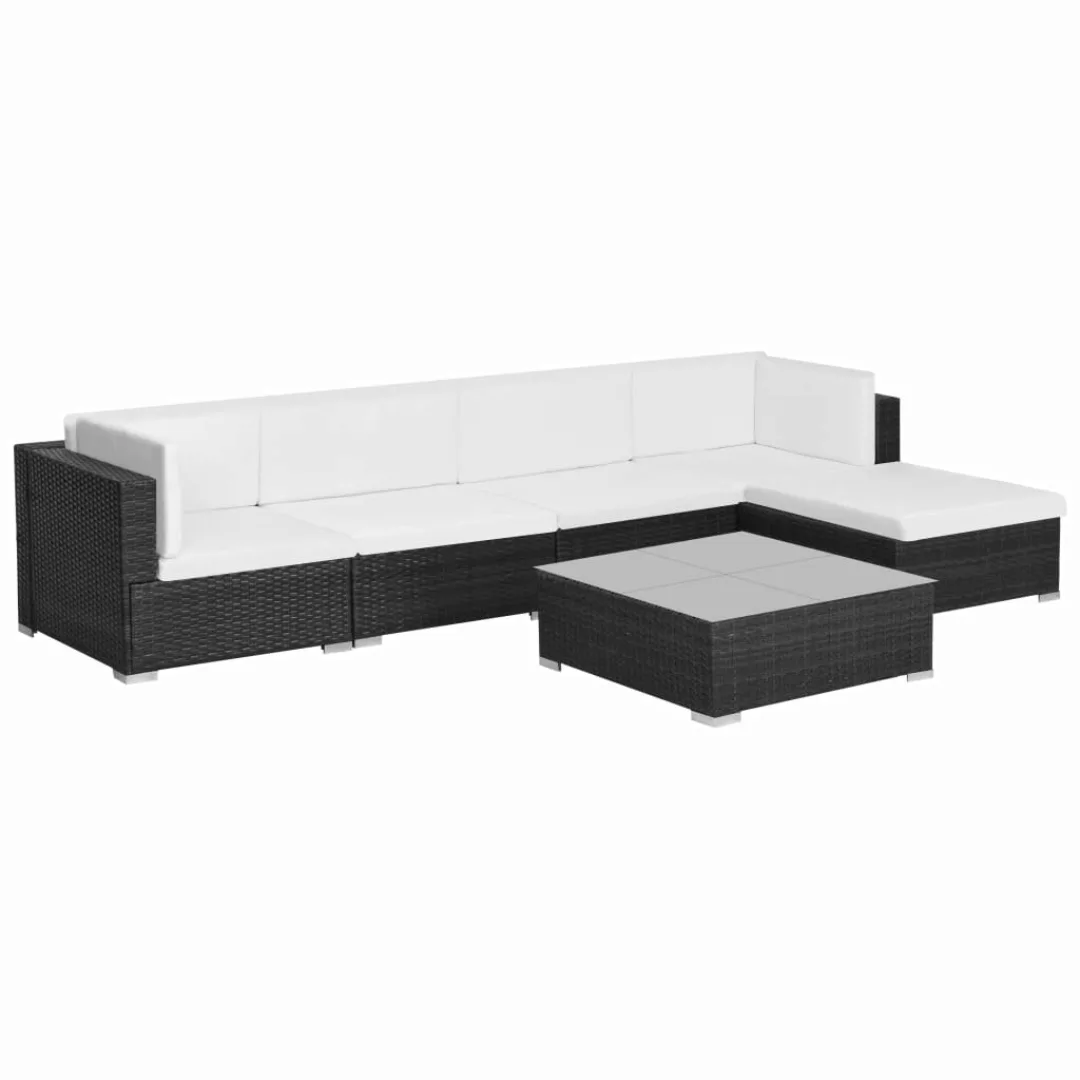 6-tlg. Garten-lounge-set Mit Auflagen Poly Rattan Schwarz günstig online kaufen