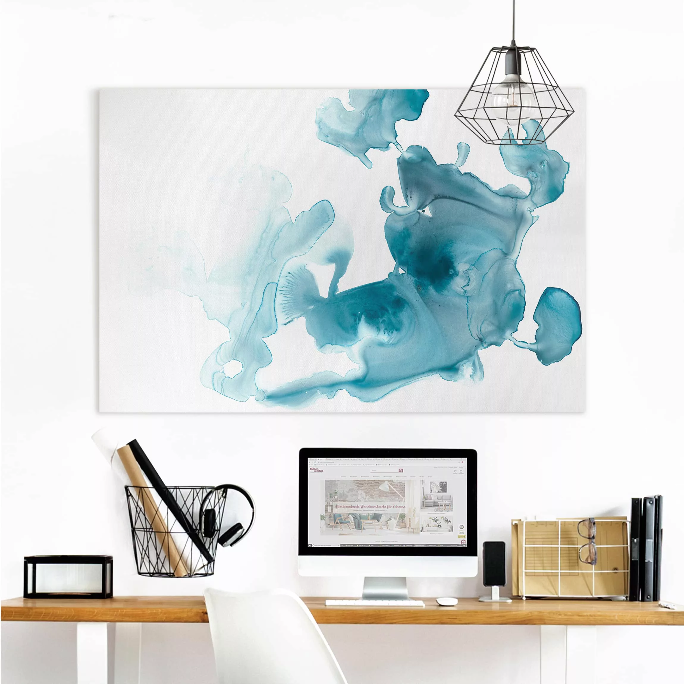 Leinwandbild Abstrakt - Querformat Aquamarin im Dunst II günstig online kaufen