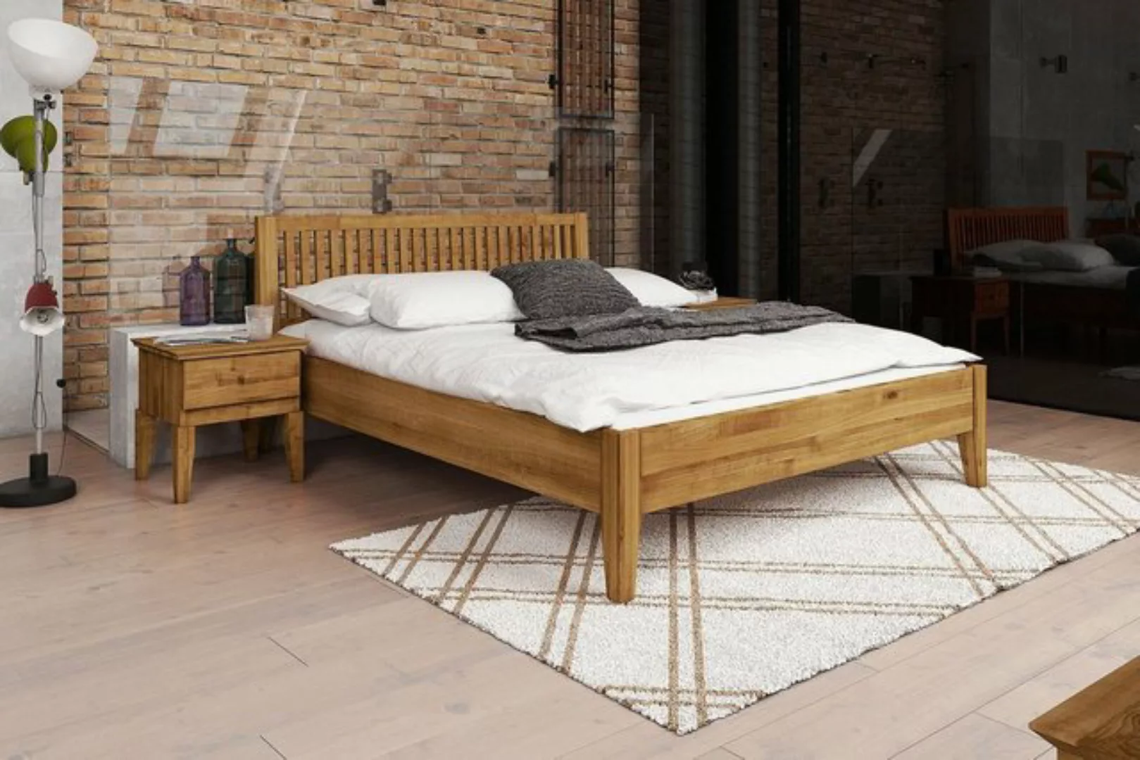 Natur24 Bett Bett Sydo 1 Wildeiche massiv 200x200cm mit Holzkopfteil und Ho günstig online kaufen