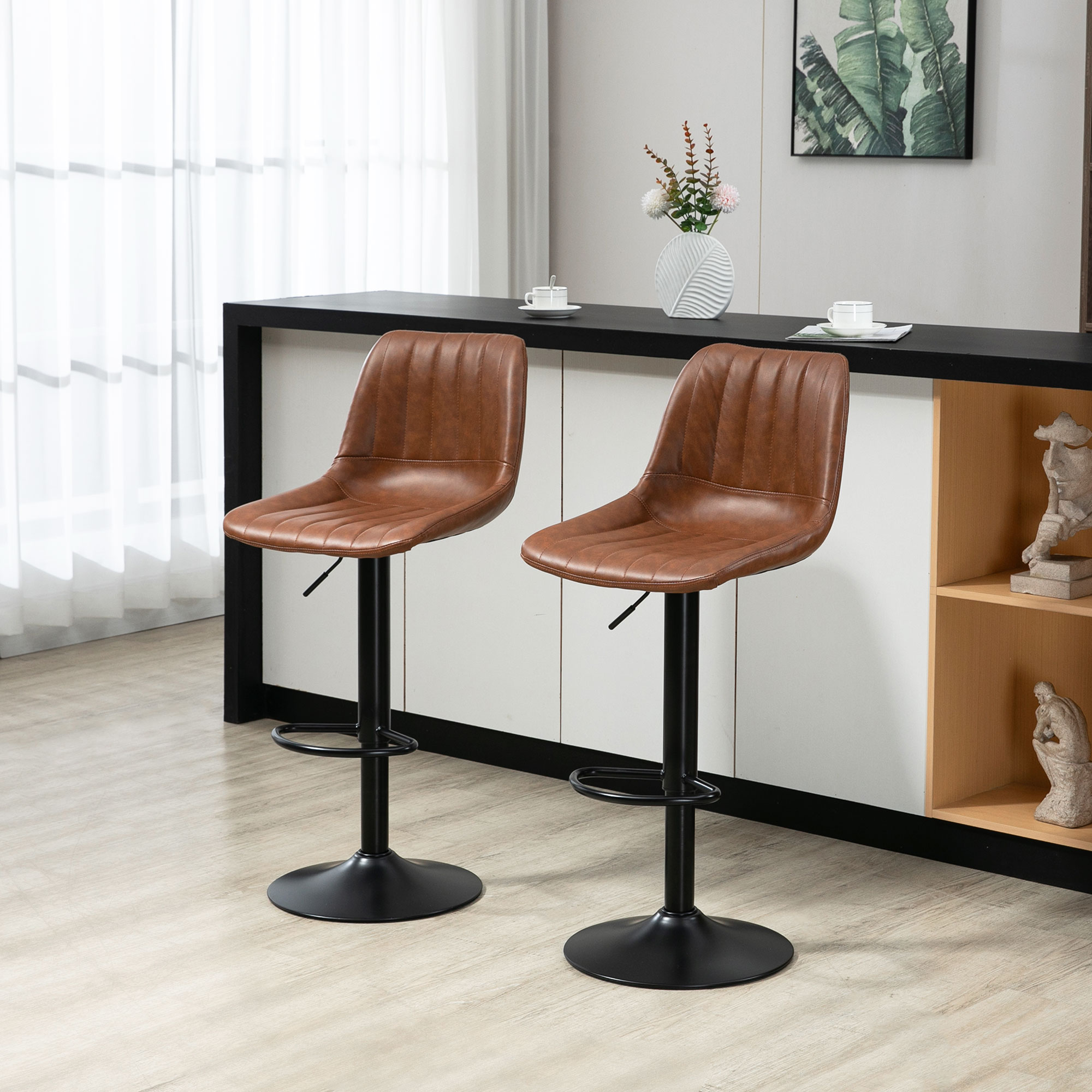 HOMCOM 2er Set Barhocker Höhenverstellbare Tresenhocker Kunstleder Bistroho günstig online kaufen