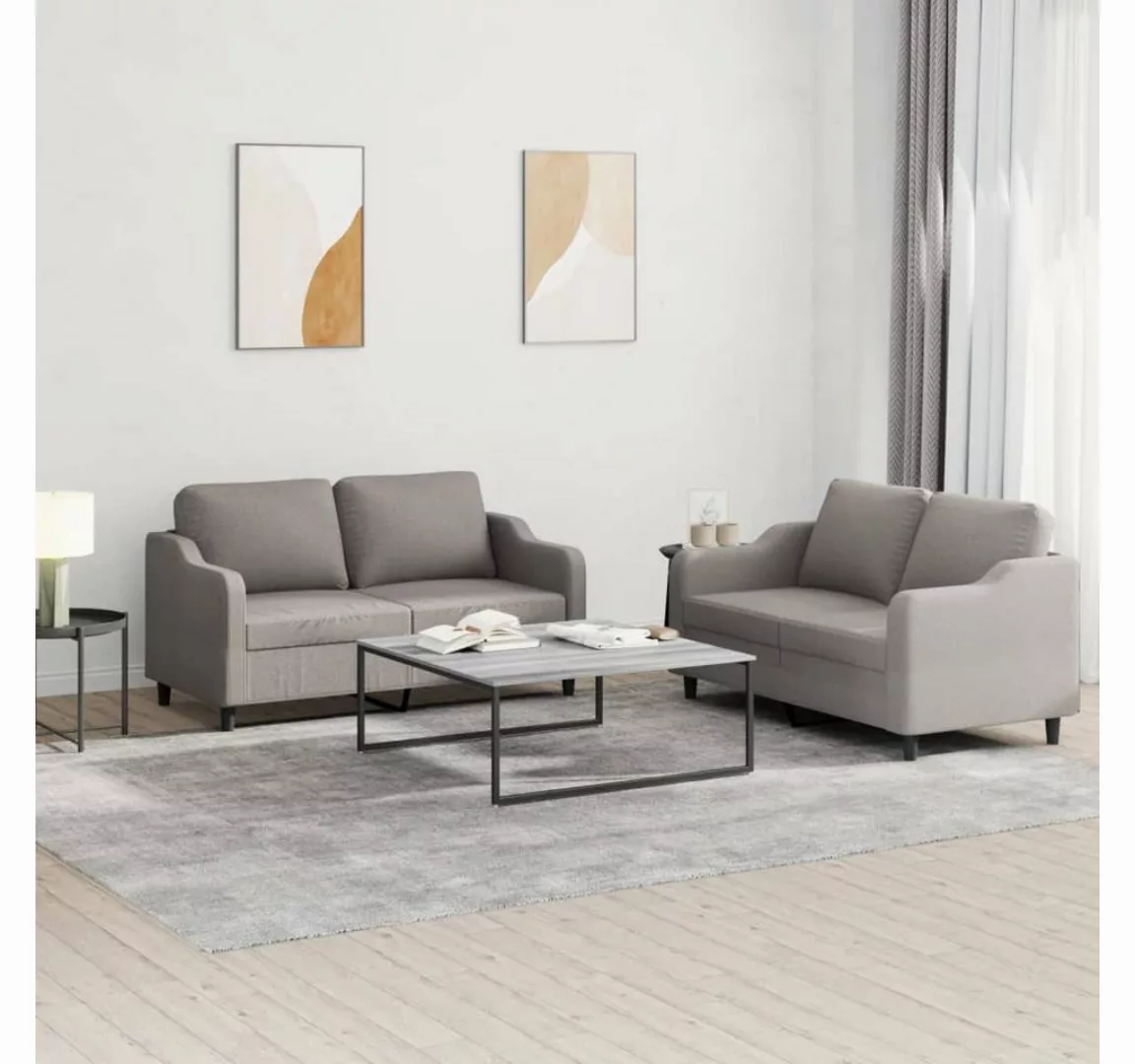 vidaXL Sofa Sofagarnitur Set mit Kissen Stoff, 2-tlg., Taupe günstig online kaufen