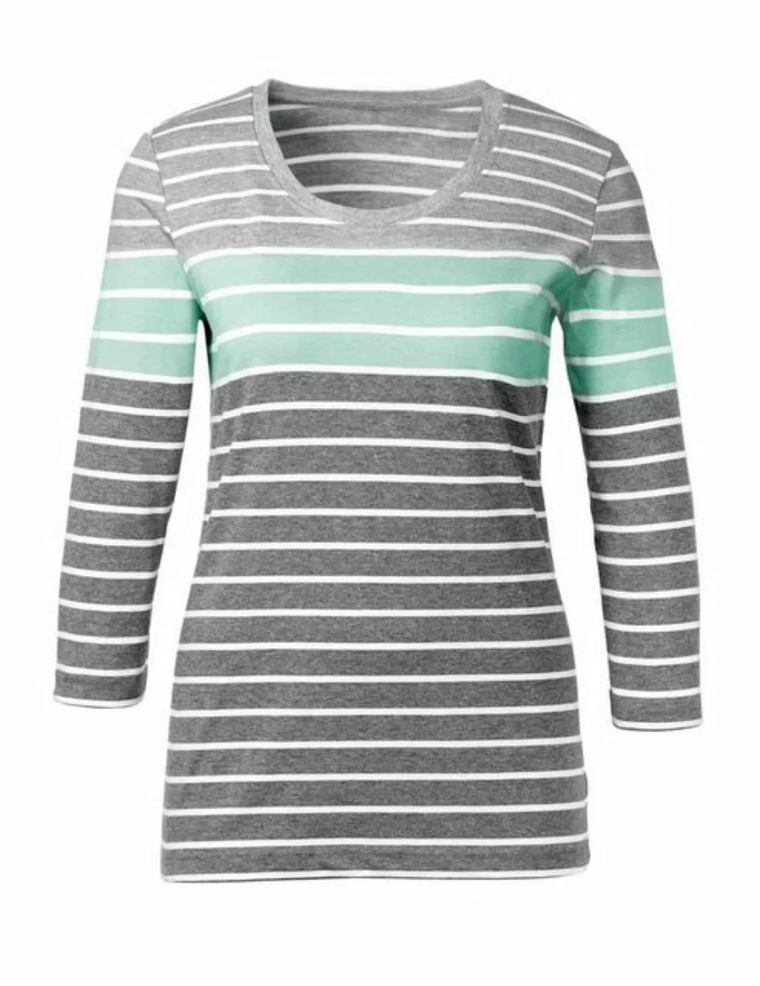 creation L Rundhalsshirt CRéATION L PREMIUM Damen Streifenshirt, grau-mint günstig online kaufen