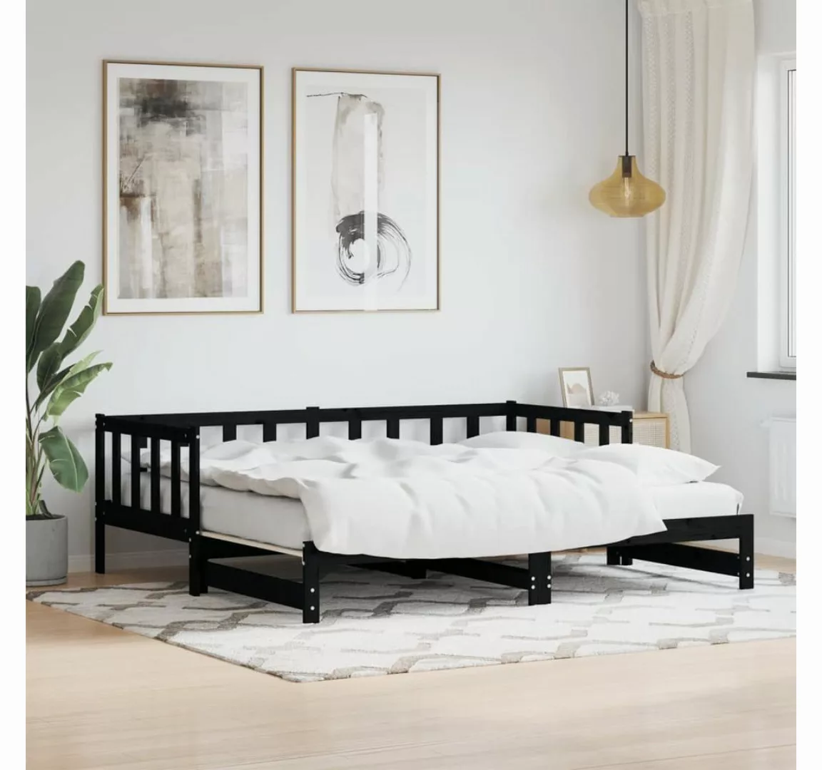 vidaXL Bett Tagesbett Ausziehbar Schwarz 80x200 cm Massivholz Kiefer günstig online kaufen
