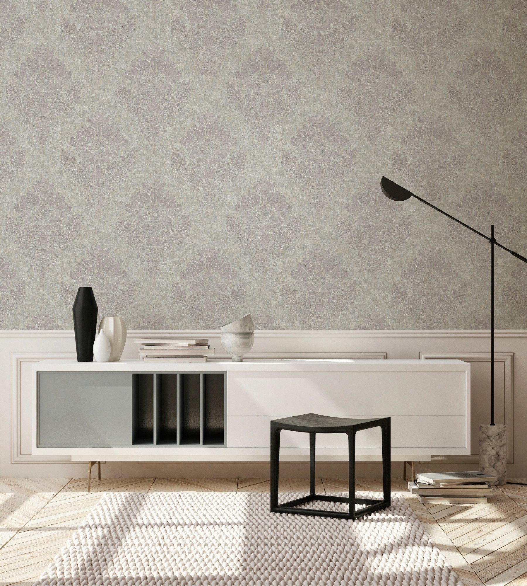 Livingwalls Tapete Barockmuster Grau und Rosa 53 cm x 10,05 m AS-379014 günstig online kaufen
