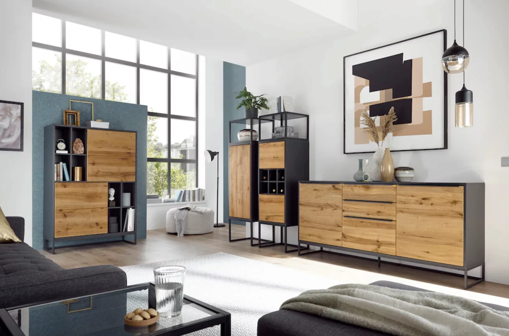 MCA furniture Kommode "Asmara", mit Front in Eiche furnier, Gestell Metall günstig online kaufen
