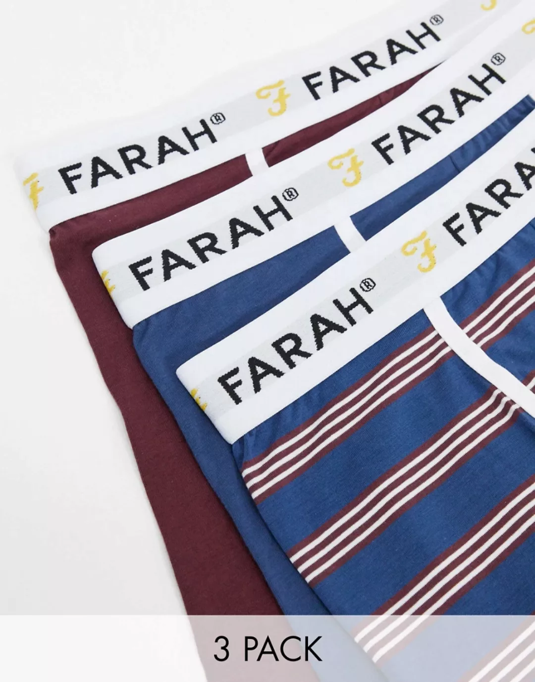 Farah – Byrne – 3er-Set Boxershorts mit einfarbigem Design und Streifenmust günstig online kaufen