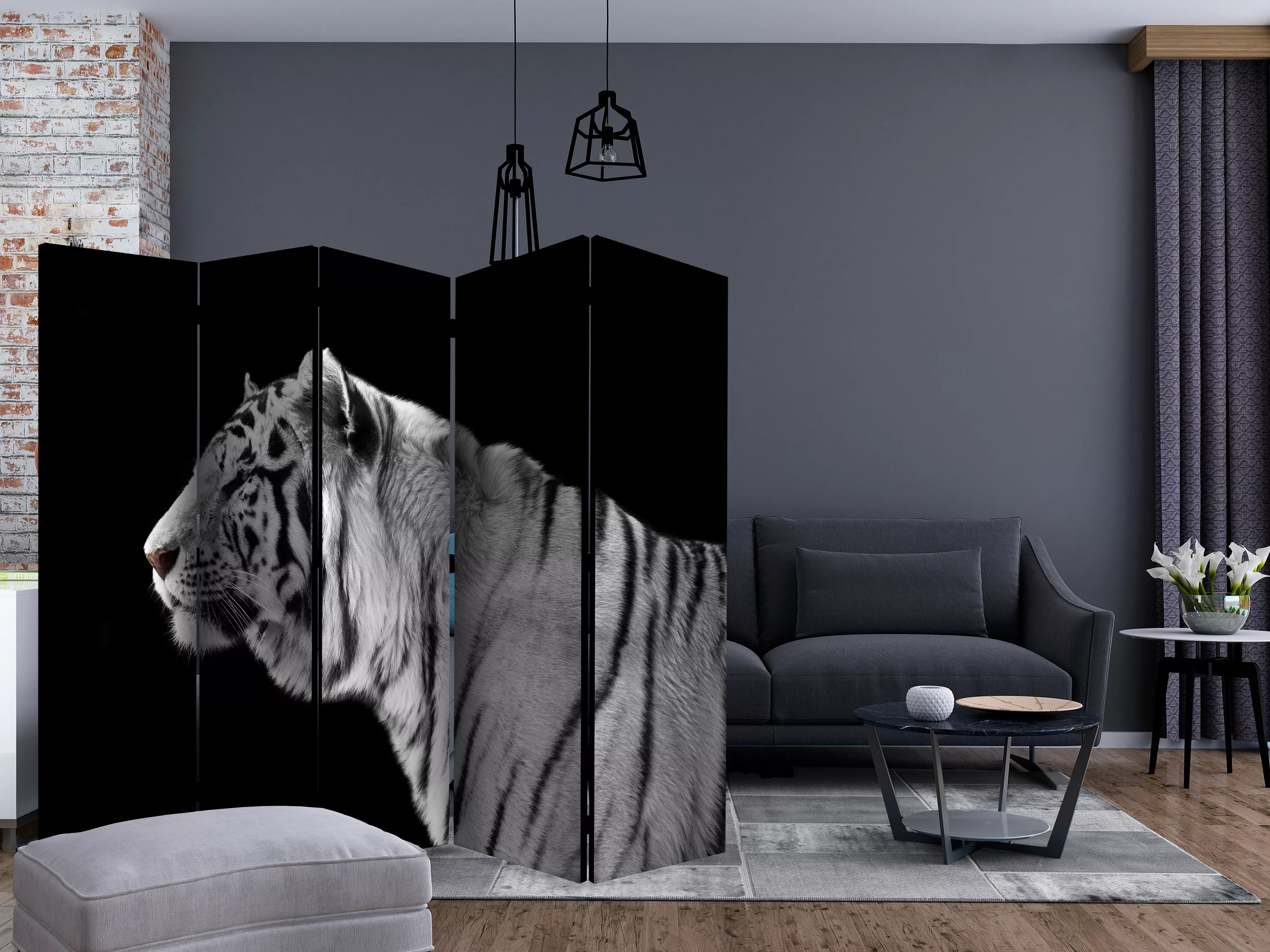 5-teiliges Paravent - White Tiger Ii [room Dividers] günstig online kaufen