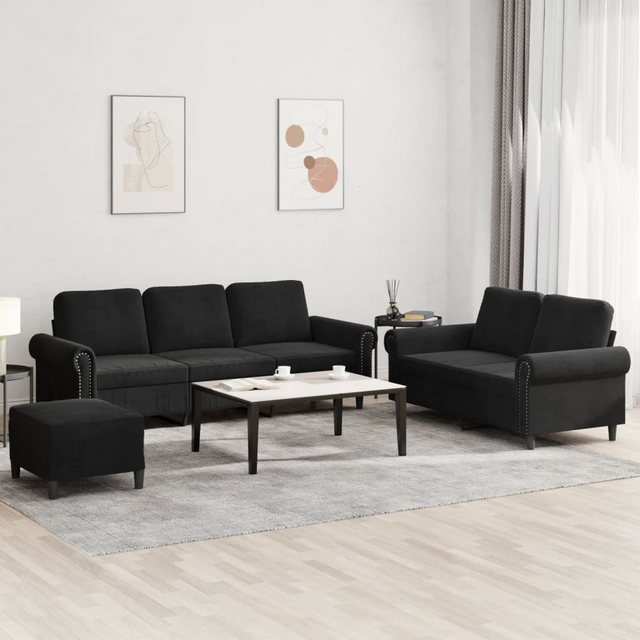 vidaXL Sofa 3-tlg. Sofagarnitur mit Kissen Schwarz Samt günstig online kaufen