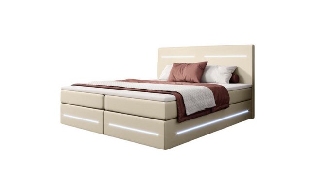 Luxusbetten24 Boxspringbett Evelyn, mit Stauraum, LED-Beleuchtung und Kunst günstig online kaufen