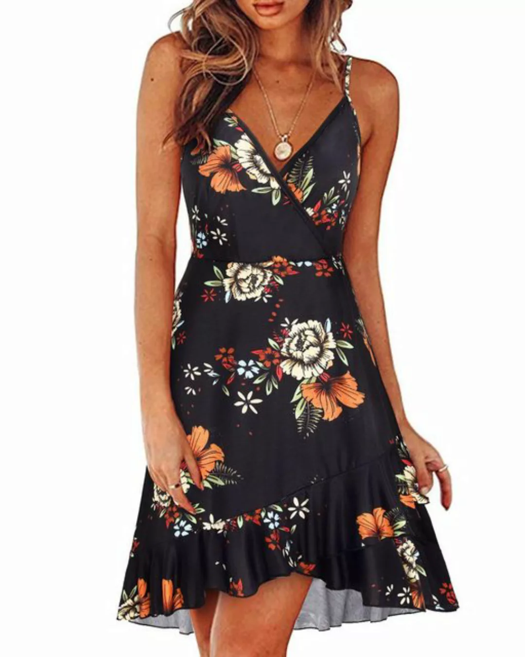 Orient Phoenix Sommerkleid Damen Sommerkleider Blumenmuster Kleid V-Ausschn günstig online kaufen