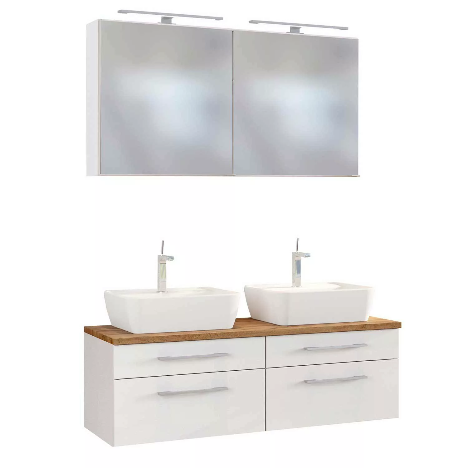 Doppel-Waschplatz 120 cm Set inkl. LED-Spiegelschrank & 2x Keramik Aufsatzw günstig online kaufen