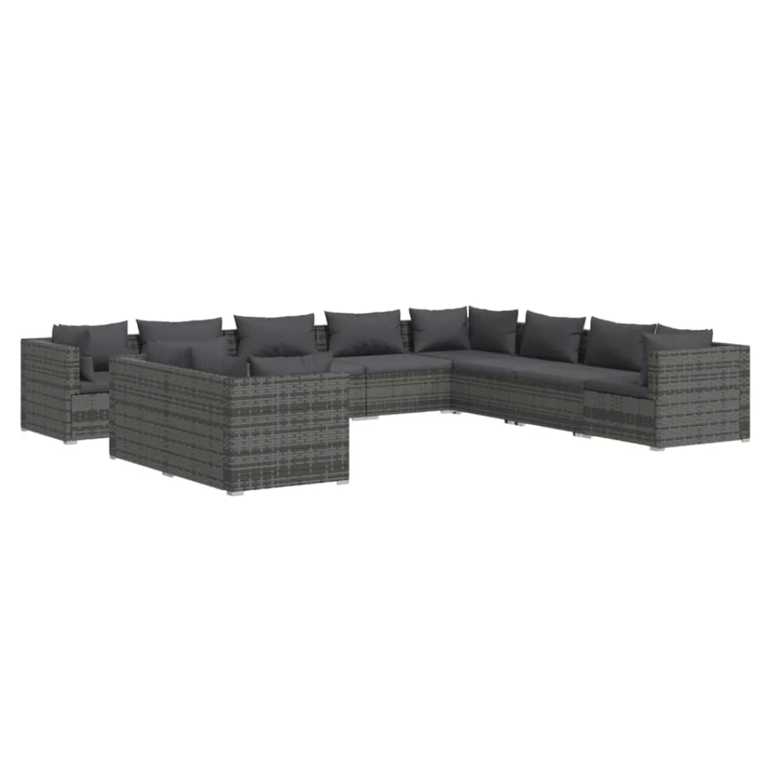 Vidaxl 10-tlg. Garten-lounge-set Mit Kissen Grau Poly Rattan günstig online kaufen