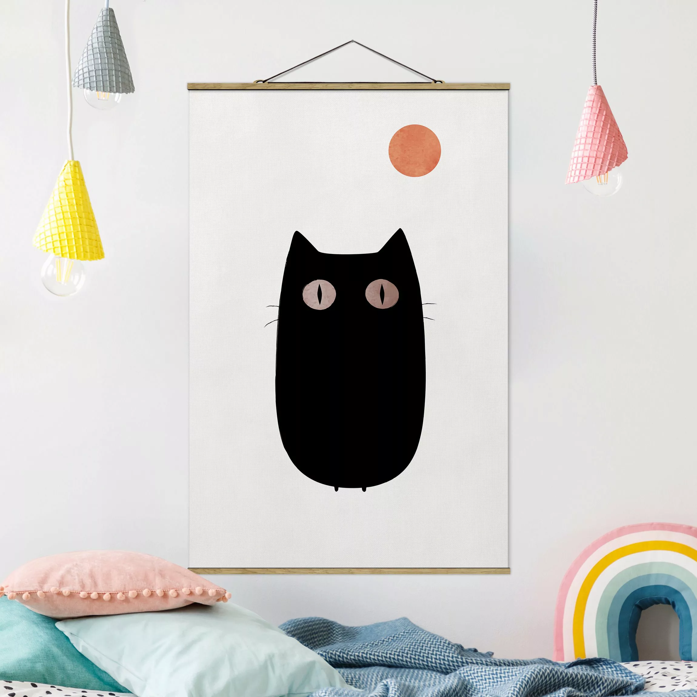 Stoffbild mit Posterleisten Schwarze Katze Illustration günstig online kaufen