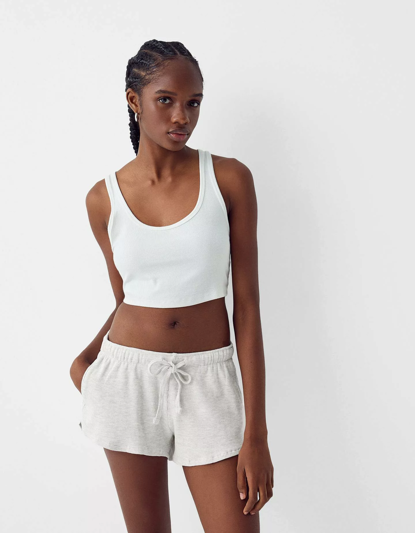 Bershka Shorts Aus Waffelgewebe Damen Xl Grau günstig online kaufen