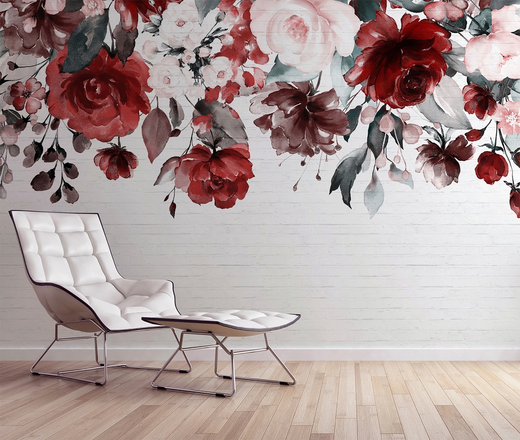 Fototapete Blumen Steinwand Rot Rosa Lila Weiß 3,50 m x 2,55 m FSC® günstig online kaufen