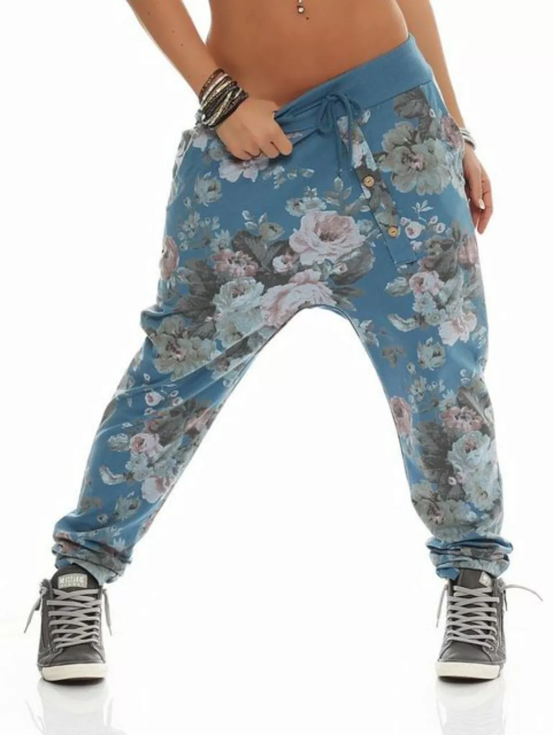 Mississhop Boyfriend-Hose Damen Hose Sweatpants Jogginghose Blumen M.130 günstig online kaufen