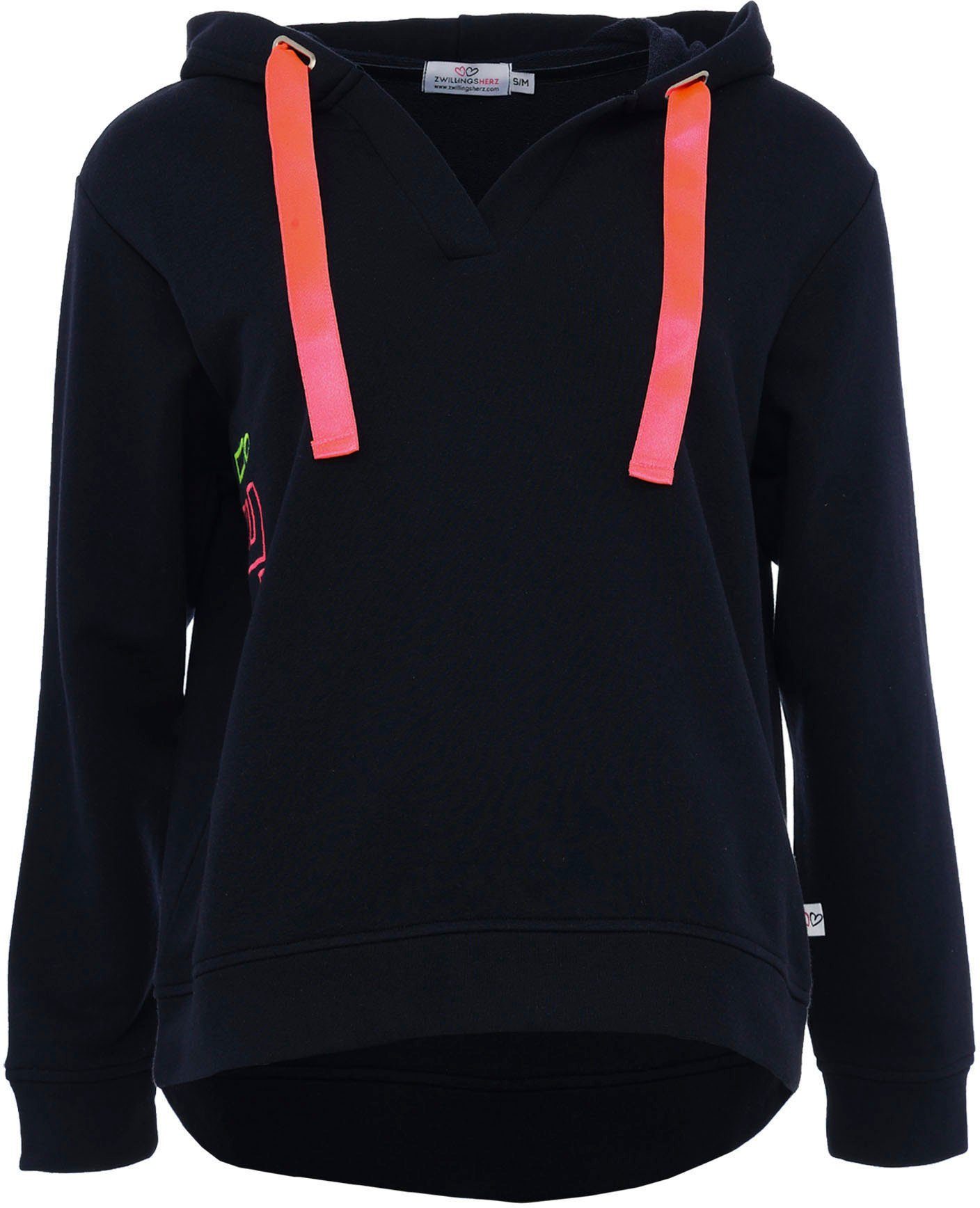 Zwillingsherz Sweatshirt "Smile", breite Bänder, V-Ausschnitt, Details in n günstig online kaufen