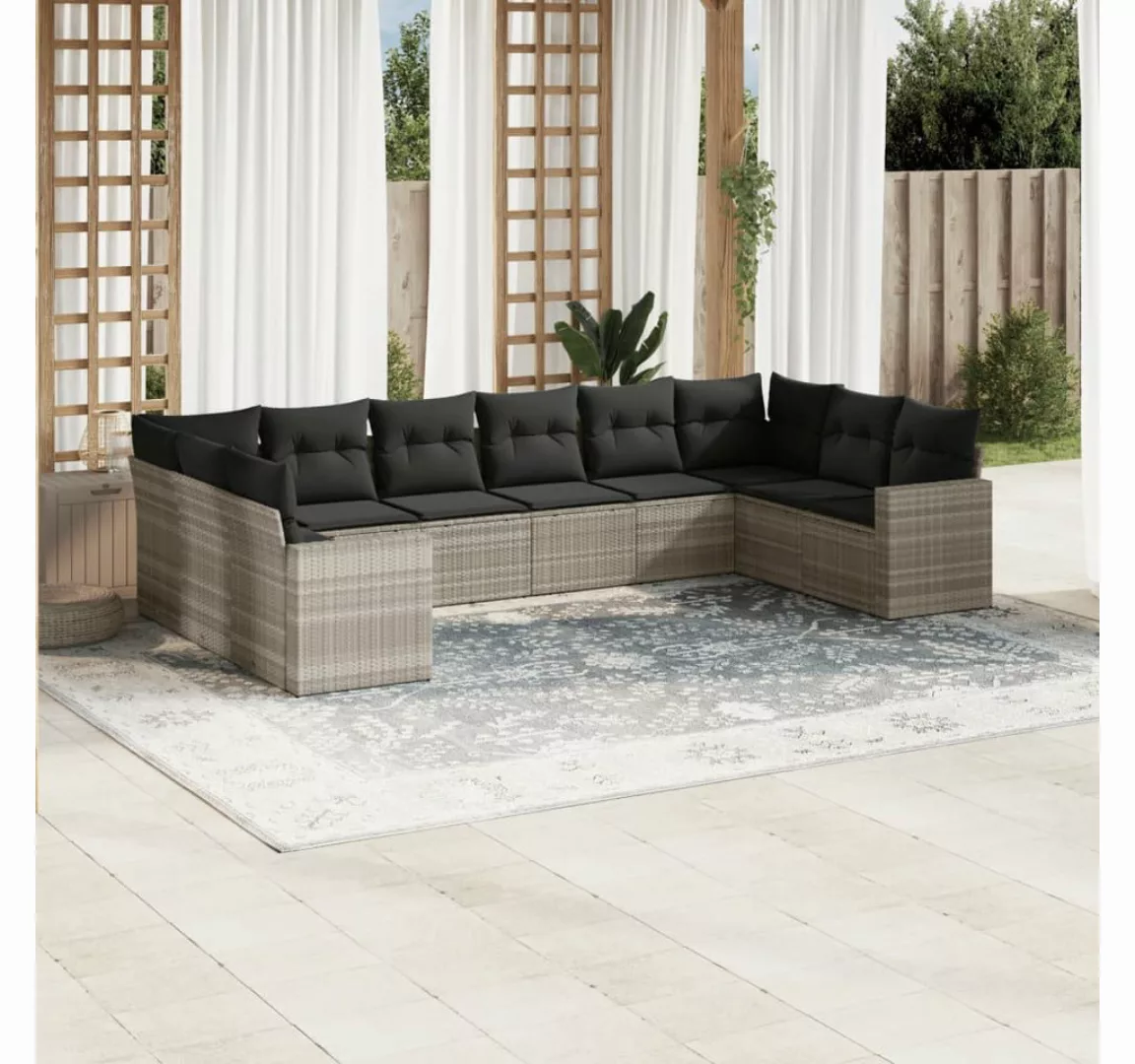 vidaXL Sofaelement 10-tlg. Garten-Sofagarnitur mit Kissen Hellgrau Poly Rat günstig online kaufen