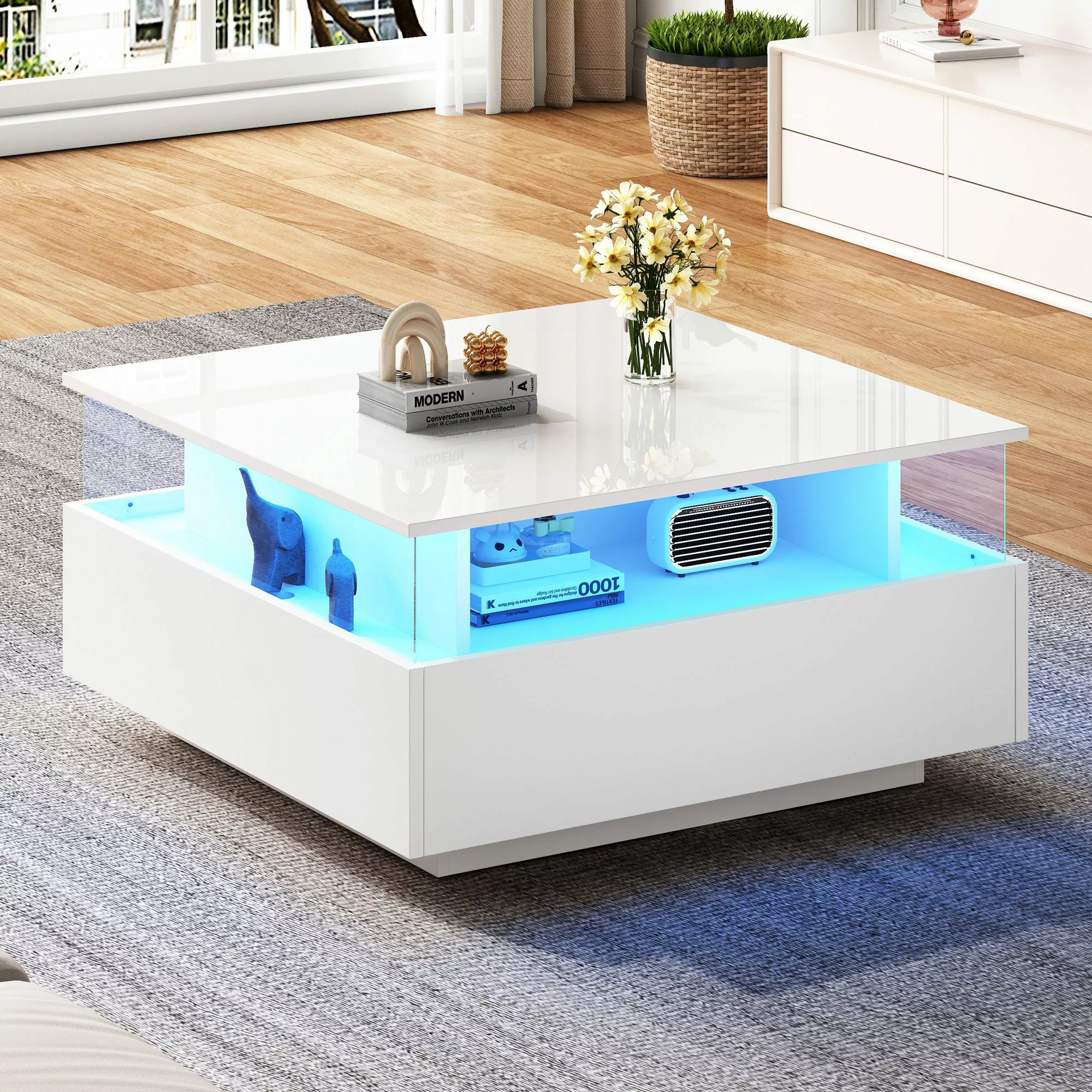 MODFU Couchtisch hochglanz Sofatisch mit LED-Beleuchtung günstig online kaufen