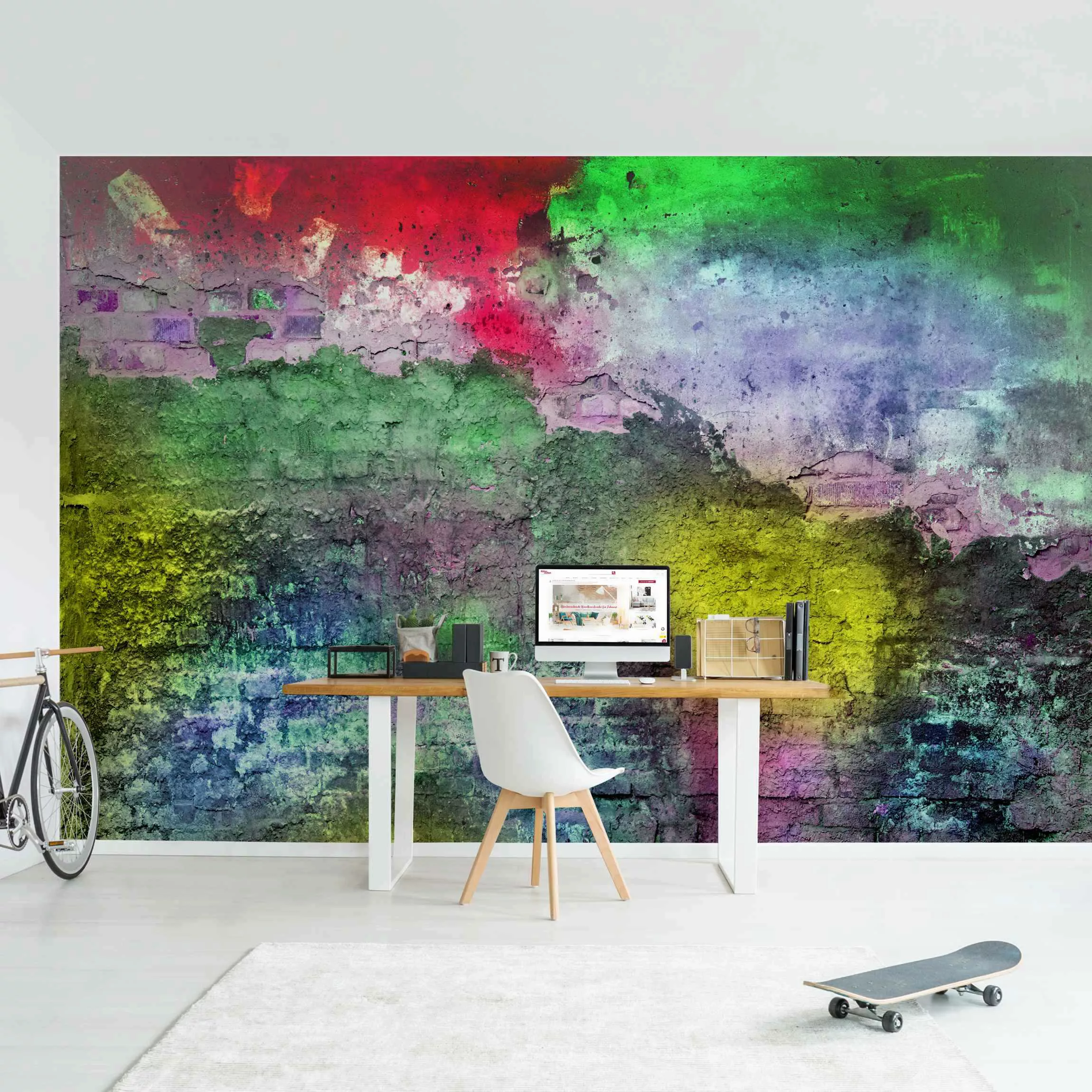 Fototapete Bunte besprühte alte Wand aus Backstein günstig online kaufen