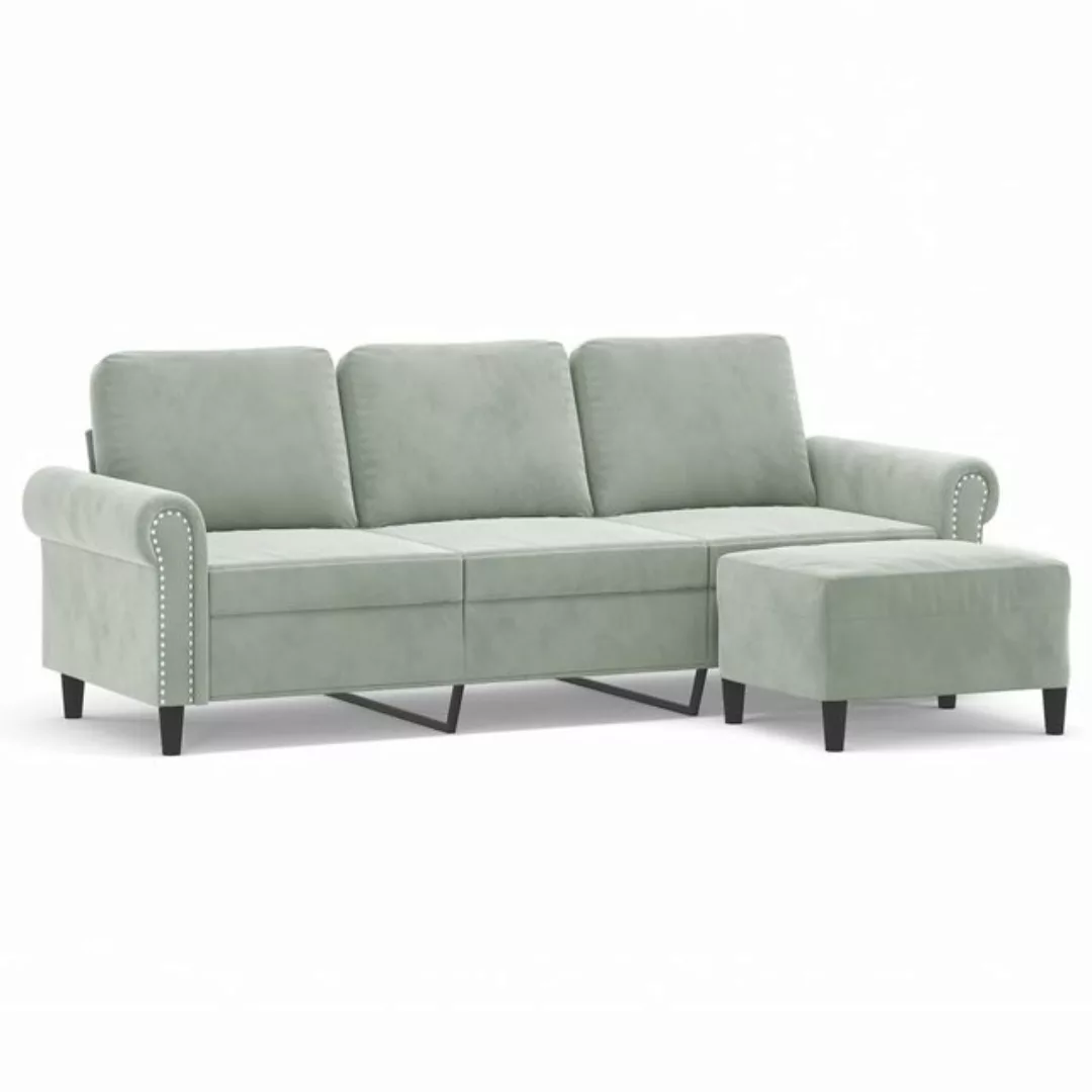 vidaXL Sofa 3-Sitzer-Sofa mit Hocker 180 cm Samt, Hellgrau günstig online kaufen