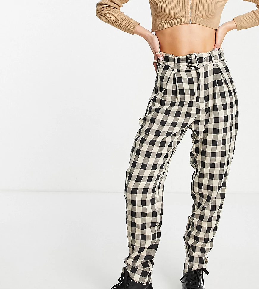 Heartbreak Petite – Schmal geschnittene, karierte Hose in Beige, Kombiteil- günstig online kaufen