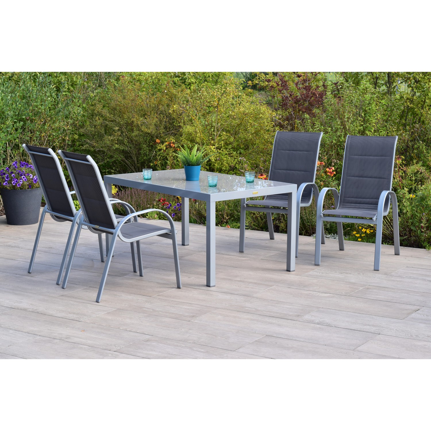 Merxx Amalfi di Lusso Set 5 -tlg 4 Stapelsessel Gartentisch 150 x 90cm Anth günstig online kaufen