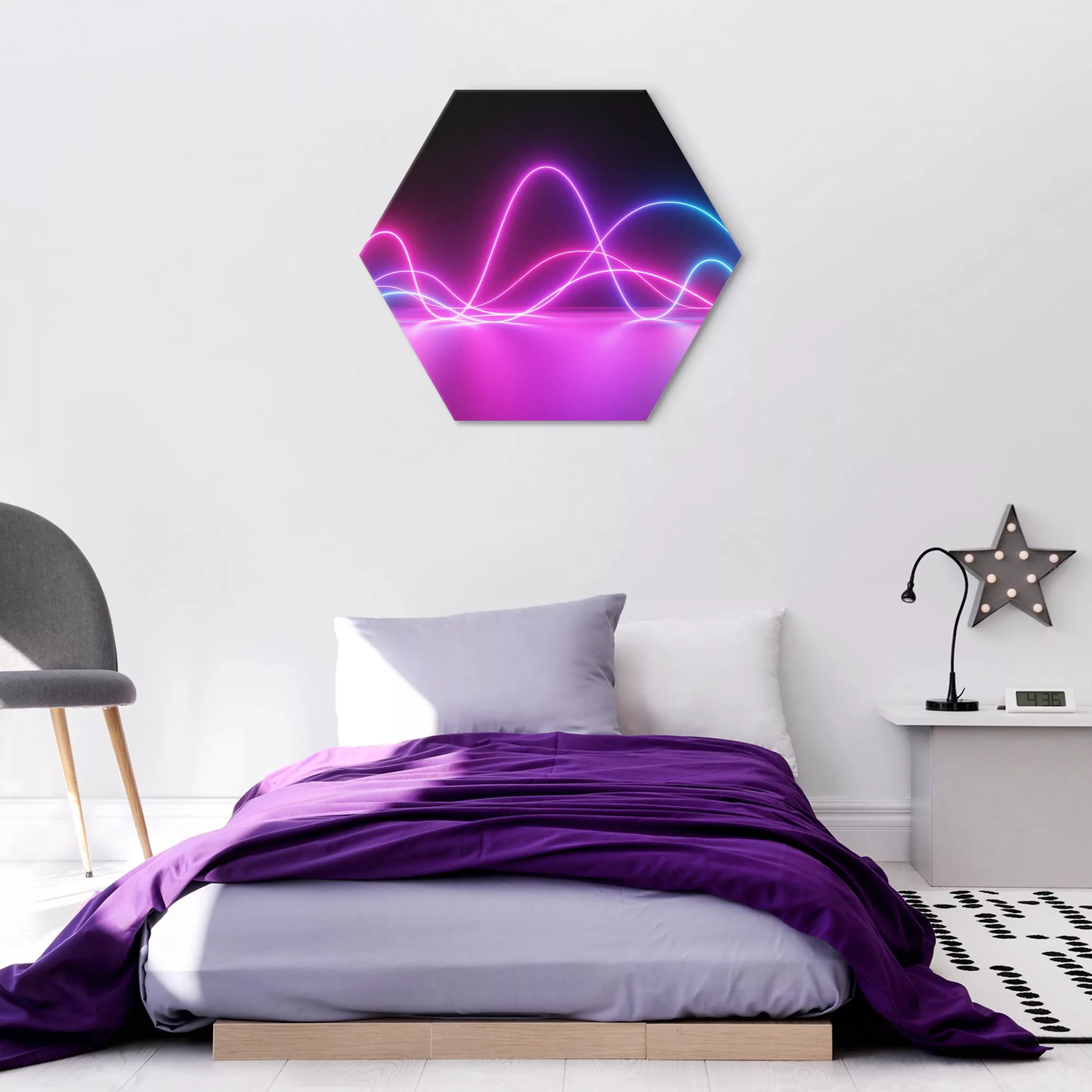 Hexagon-Alu-Dibond Bild Neonwellen günstig online kaufen
