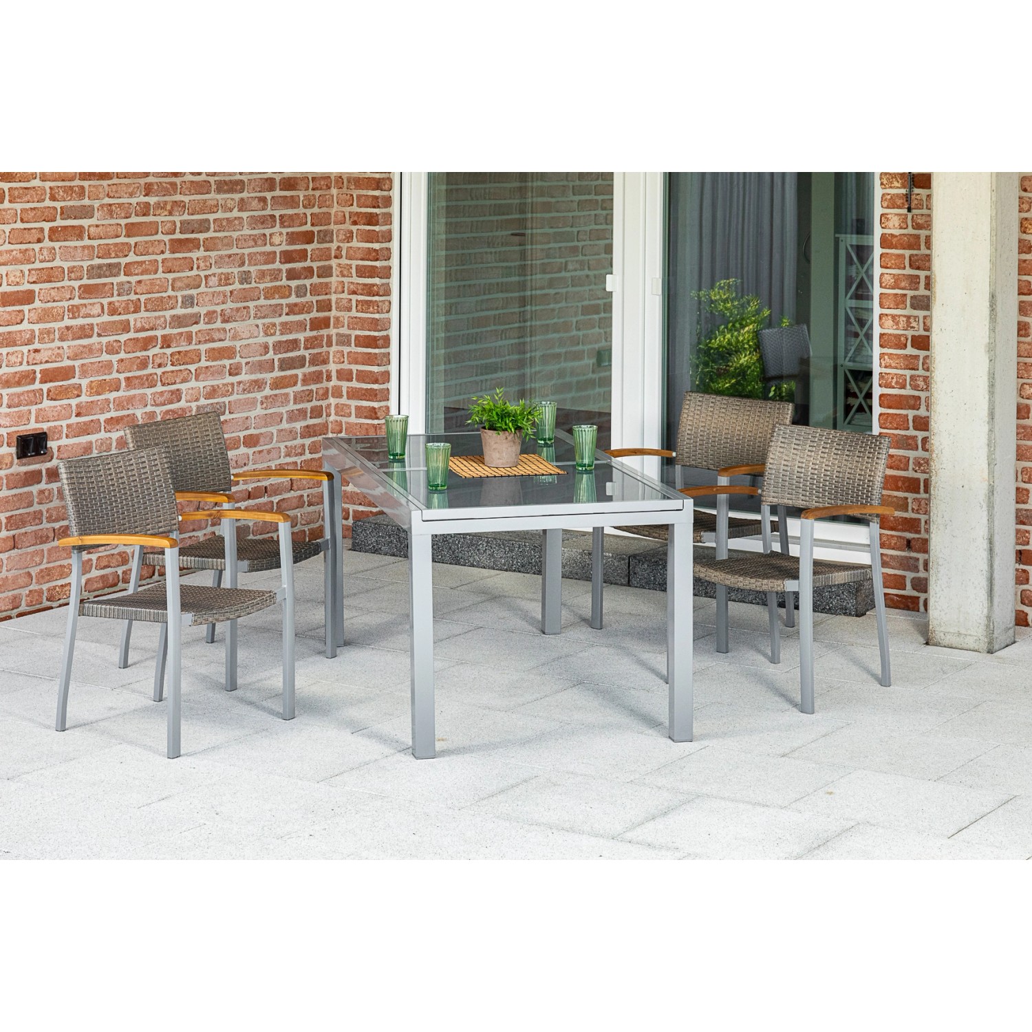 Merxx Silano Set 5-tlg. 4 Stapelsessel Gartentisch Ausziehbar 140 (200) x 9 günstig online kaufen
