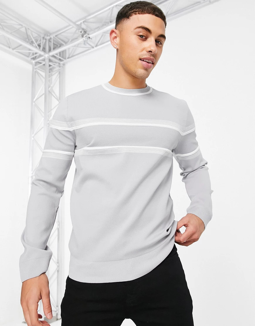 River Island – Pullover in Grau mit Paspelierung im Farbblockdesign und Run günstig online kaufen