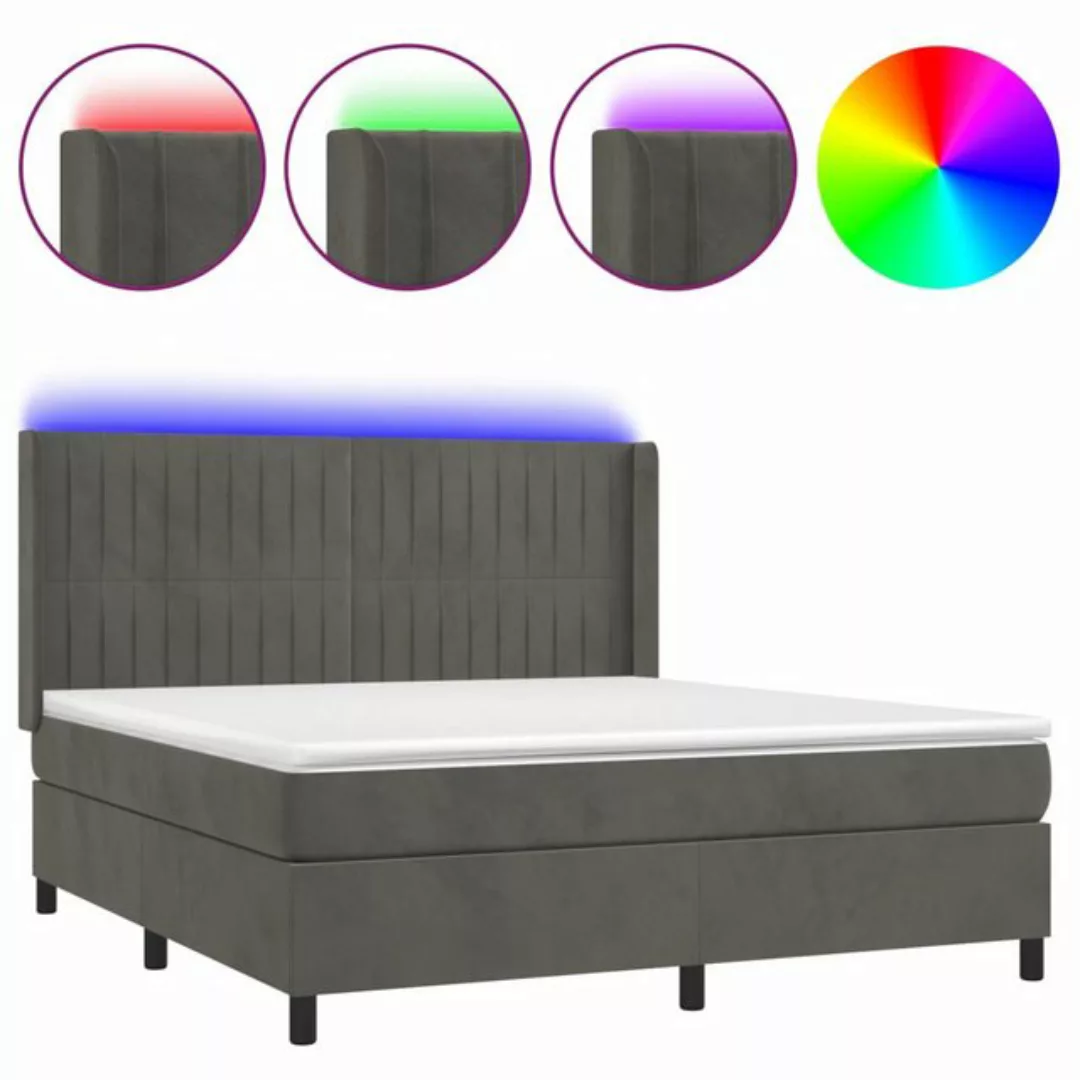 vidaXL Boxspringbett Boxspringbett mit Matratze und LED Samt (180 x 200 cm, günstig online kaufen