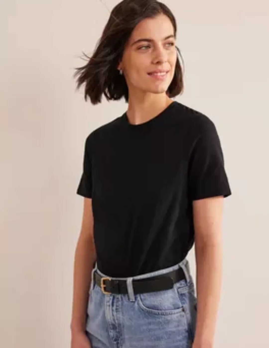 Baumwoll-T-Shirt mit Rundhalsausschnitt Damen Boden, Schwarz günstig online kaufen