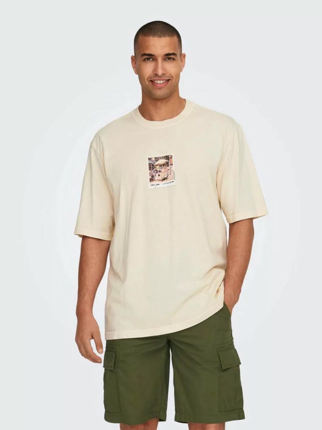 ONLY & SONS T-Shirt T-Shirt loose fit Rundhals Kurzarm Gummidruck 7902 in W günstig online kaufen