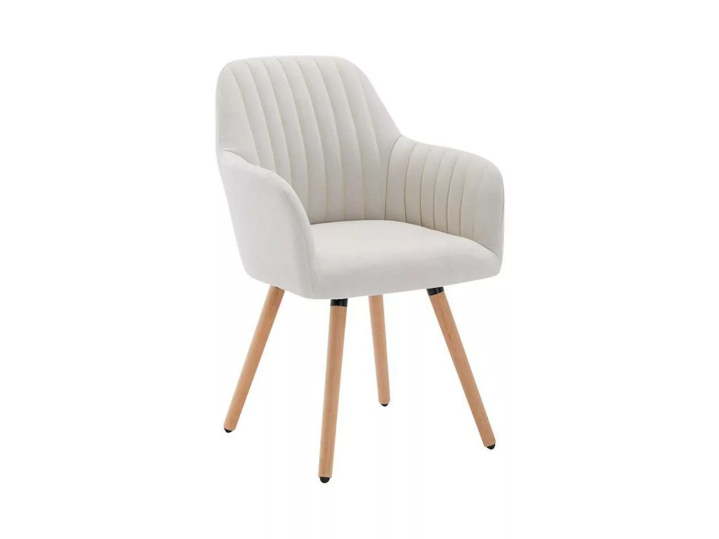Stuhl mit Armlehnen - Stoff & Metall in Holzoptik - Cremefarben - ELEANA günstig online kaufen