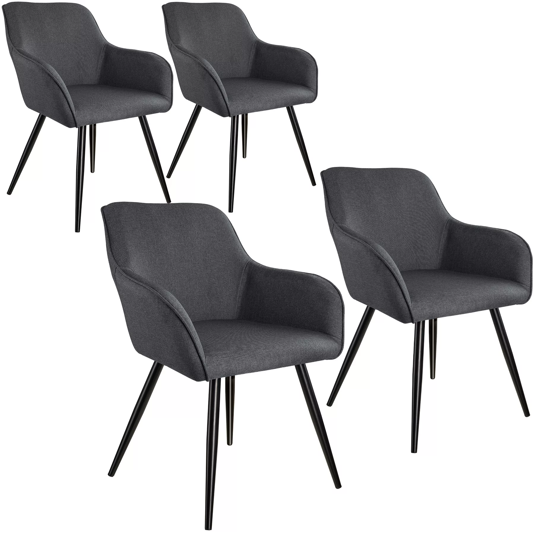 4er Set Stuhl Marilyn Leinenoptik, schwarze Stuhlbeine - dunkelgrau/schwarz günstig online kaufen