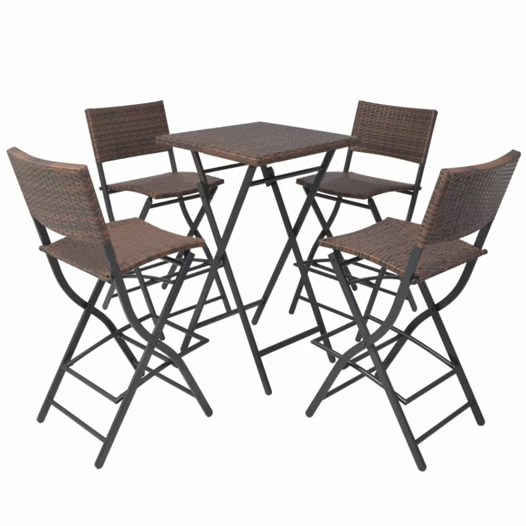 5-tlg. Garten-essgruppe Klappbar Stahl Poly Rattan Braun günstig online kaufen